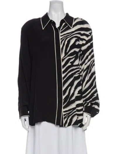 Pre-owned Bob Mackie Silk Animal Print Blouse In Gray