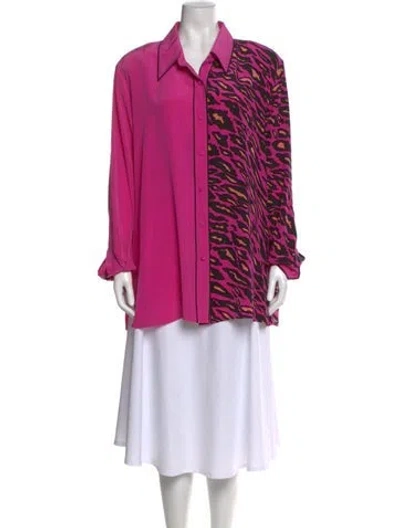 Pre-owned Bob Mackie Silk Animal Print Button-up Top In Pink