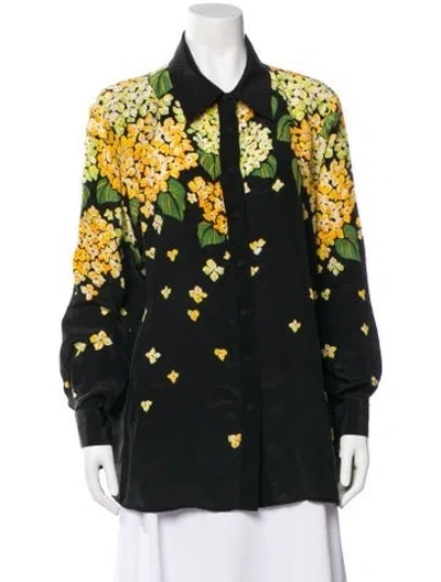 Pre-owned Bob Mackie Silk Floral Print Blouse In Green