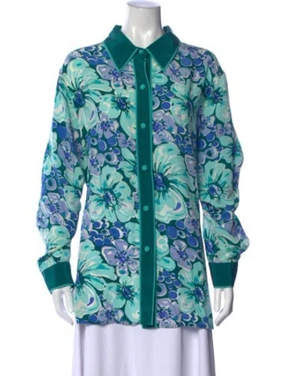 Pre-owned Bob Mackie Silk Floral Print Blouse In Multi