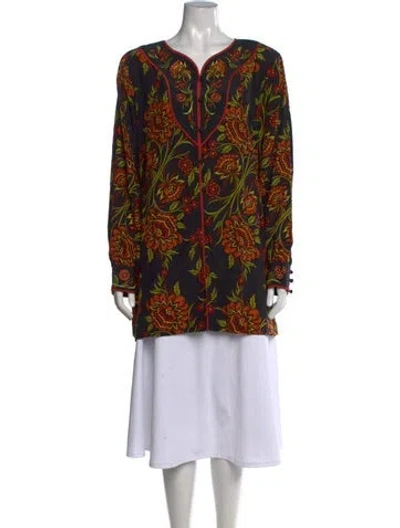 Pre-owned Bob Mackie Silk Floral Print Tunic In Black
