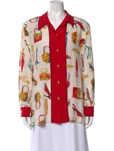 Pre-owned Bob Mackie Silk Graphic Print Blouse In Red