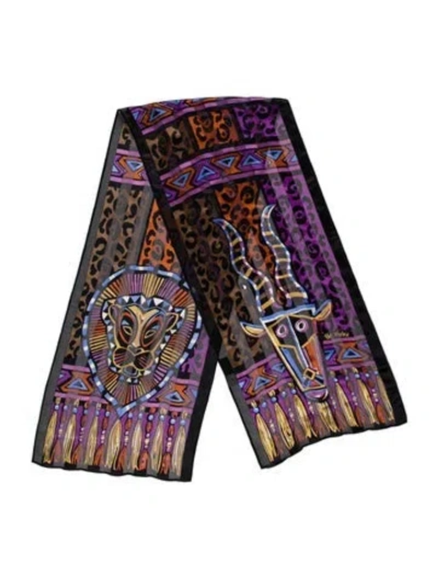 Pre-owned Bob Mackie Silk Graphic Print Scarf In Black
