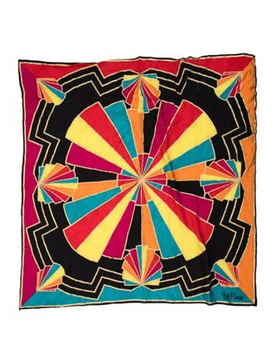 Pre-owned Bob Mackie Silk Graphic Print Scarf In Orange