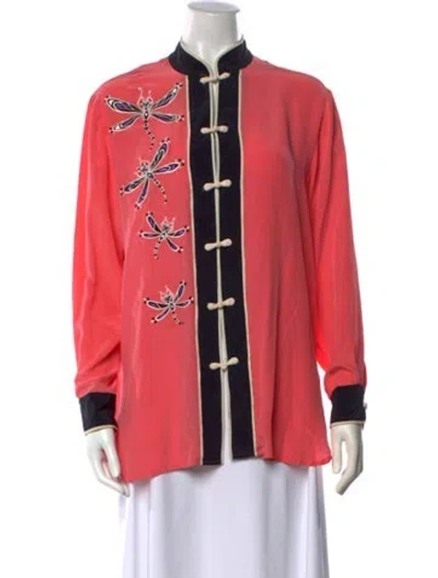 Pre-owned Bob Mackie Silk Graphic Print Top In Pink