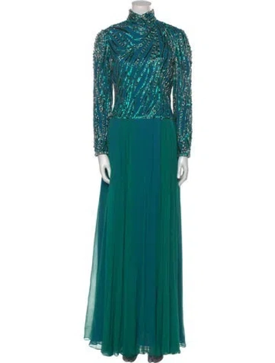 Pre-owned Bob Mackie Silk Long Dress In Blue