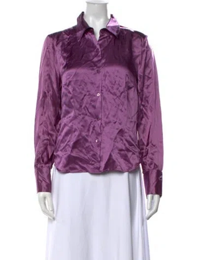 Pre-owned Bob Mackie Silk Long Sleeve Button-up Top In Purple