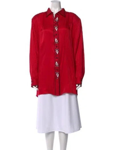 Pre-owned Bob Mackie Silk Long Sleeve Top In Red