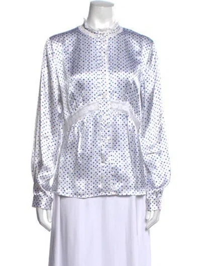 Pre-owned Bob Mackie Silk Polka Dot Print Blouse In White