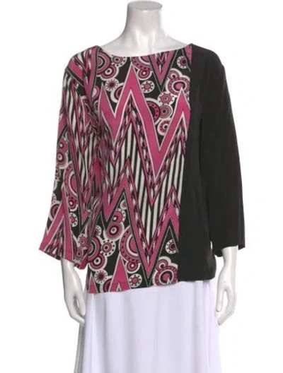 Pre-owned Bob Mackie Silk Printed Blouse In Black