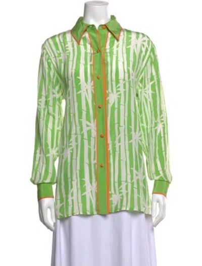 Pre-owned Bob Mackie Silk Printed Blouse In Green