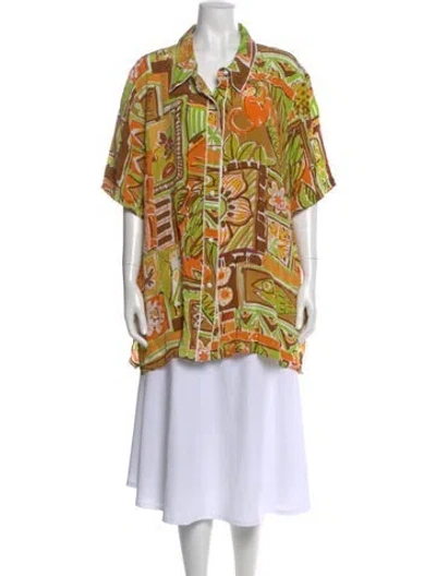 Pre-owned Bob Mackie Silk Printed Blouse In Orange