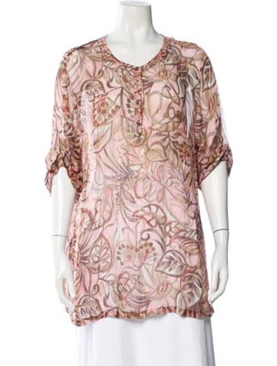 Pre-owned Bob Mackie Silk Printed Blouse In Pink