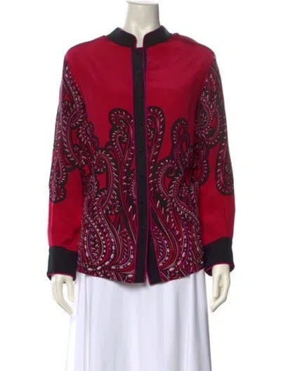 Pre-owned Bob Mackie Silk Printed Button-up Top In Pink