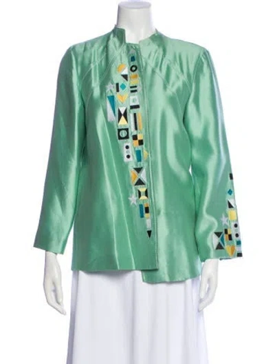 Pre-owned Bob Mackie Silk Printed Evening Jacket In Green