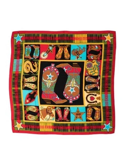 Pre-owned Bob Mackie Silk Printed Scarf In Red