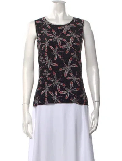 Pre-owned Bob Mackie Silk Printed Top In Black