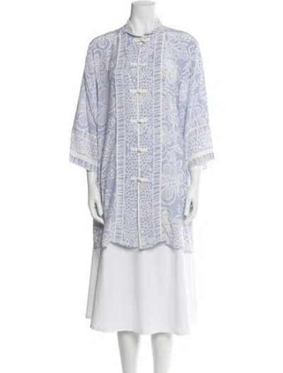 Pre-owned Bob Mackie Silk Printed Tunic In Blue