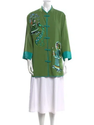 Pre-owned Bob Mackie Silk Printed Tunic In Green