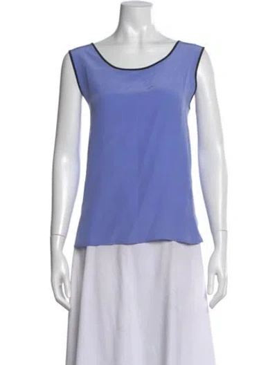 Pre-owned Bob Mackie Silk Scoop Neck Top In Blue