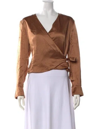 Pre-owned Bob Mackie Silk V-neck Blouse In Brown