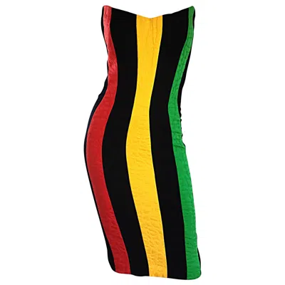 Pre-owned Bob Mackie Size 10 / 12 Vintage Green Yellow Red Black Amazing Strapless Dress