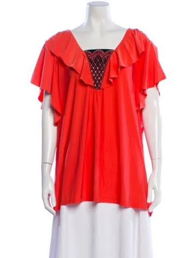 Pre-owned Bob Mackie Square Neckline Short Sleeve Top W/ Tags In Orange