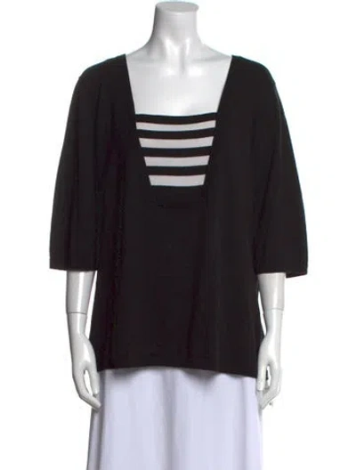 Pre-owned Bob Mackie Square Neckline Three-quarter Sleeve Top In Black