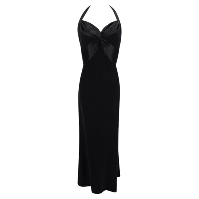 Pre-owned Bob Mackie S/s 1997  Runway Black Halterneck Satin Panel Backless Gown Us10