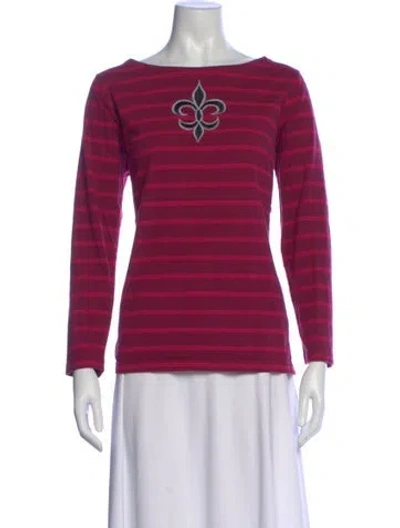 Pre-owned Bob Mackie Striped Bateau Neckline Top In Pink