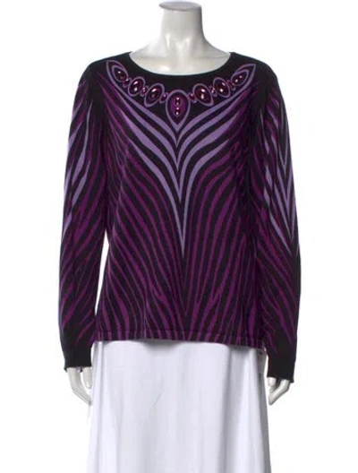 Pre-owned Bob Mackie Striped Crew Neck Sweater In Purple