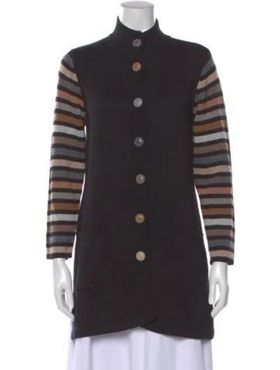Pre-owned Bob Mackie Striped Mock Neck Sweater In Black