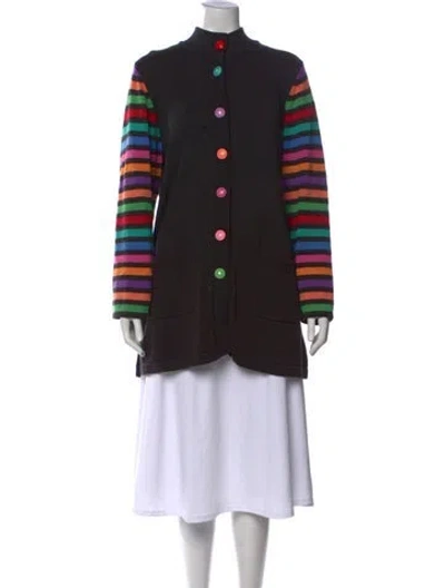 Pre-owned Bob Mackie Striped Mock Neck Sweater In Black