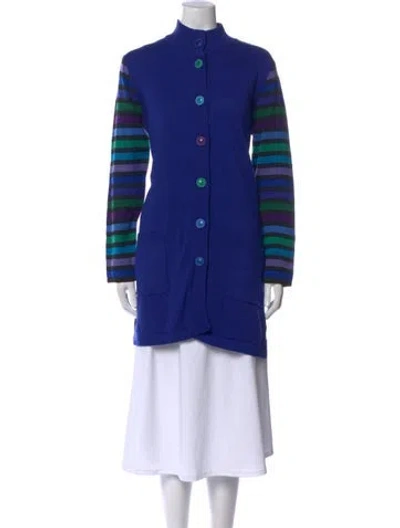 Pre-owned Bob Mackie Striped Mock Neck Sweater In Blue