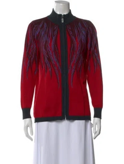 Pre-owned Bob Mackie Striped Mock Neck Sweater In Burgundy