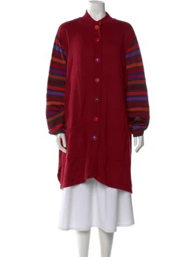 Pre-owned Bob Mackie Striped Mock Neck Sweater In Red