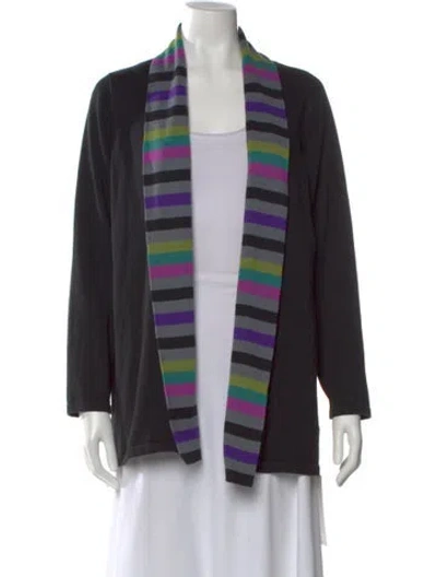 Pre-owned Bob Mackie Striped Open Front Sweater In Black