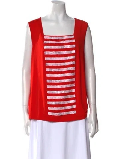 Pre-owned Bob Mackie Striped Square Neckline Top In Red