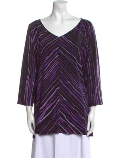 Pre-owned Bob Mackie Striped V-neck Tunic In Black