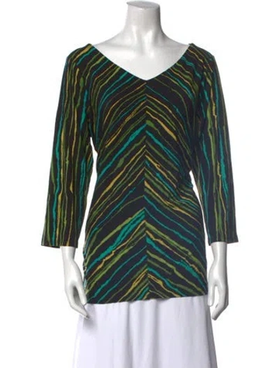 Pre-owned Bob Mackie Striped V-neck Tunic In Blue