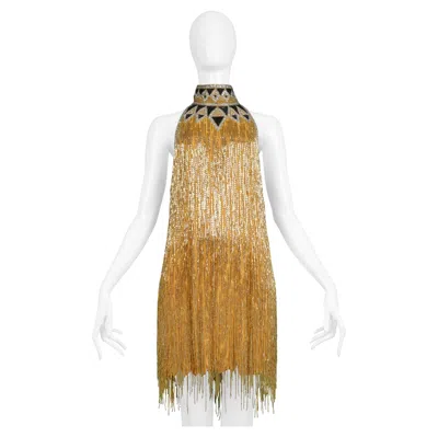 Pre-owned Bob Mackie Stunning  Gold & Black Deco Inspired Beaded Dress With Exposed Back