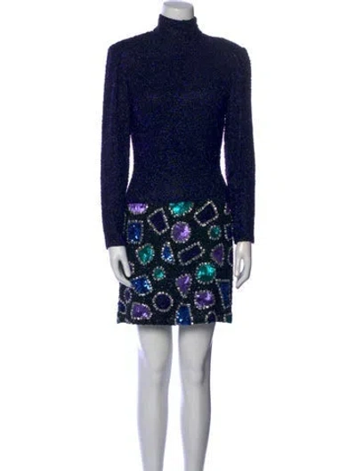 Pre-owned Bob Mackie Turtleneck Mini Dress In Blue