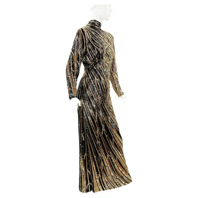 Pre-owned Bob Mackie Vintage 1980's  Black Gold Fully Beaded Dress Gown