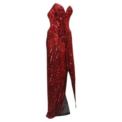 Pre-owned Bob Mackie Vintage 1982  Red Fully Beaded Dress Gown Size Us 4