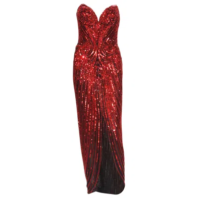 Pre-owned Bob Mackie Vintage 1982  Red Fully Beaded Dress Gown Size Us 6