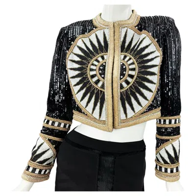 Pre-owned Bob Mackie Vintage 80's  Fully Beaded Bolero Jacket Size Small New In Black