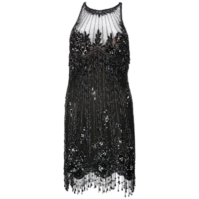 Pre-owned Bob Mackie Vintage  20s Inspired Beaded Gatsby Flapper Black Dress Size 4