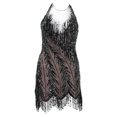 Pre-owned Bob Mackie Vintage  80's Beaded Gatsby Flapper Open Back Dress Size 6 And 12 In Black