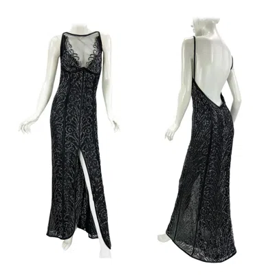 Pre-owned Bob Mackie Vintage  Black Fully Beaded Tulle Dress Gown Us Size 12 Nwt