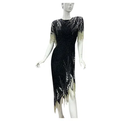 Pre-owned Bob Mackie Vintage  Boutique Fully Beaded Fringe Evening Dress Gown M In Black